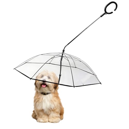 ZEFOXETO C Handle Pet Umbrella for Dogs - Adjustable Strap Upgrade Clear Canopy Dog Rain Umbrella with C-Handle