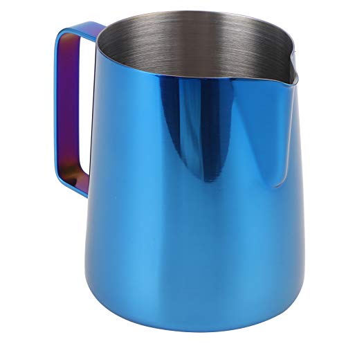 Jarra de espuma de leche, taza japonesa de acero inoxidable 304 con diseño de flores, 350 ml, jarra de vapor de acero inoxidable, para café, café moca, leche de teflón con escala, 350 ml, negro, azul,