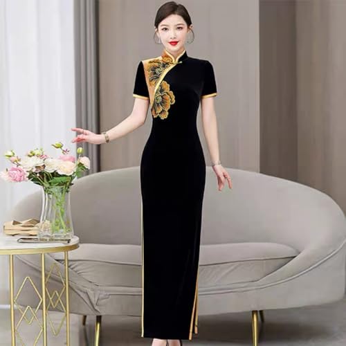 Women's Hight Neck Velvet Cheongsam Chinese Style Dress Elegant Chinese Prom Maxi Dresses2