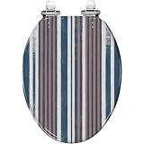 Sedile WC allungato con strisce diagonali, chiusura lenta, cerniere a sgancio rapido, facile da pulire, adatto per dimensioni standard 41,5 x 37,8 cm