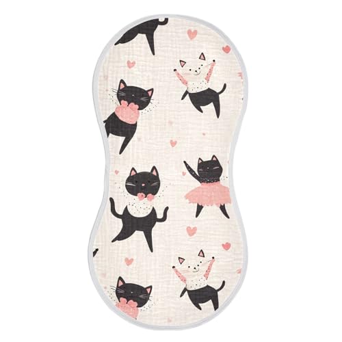 2 Pack Baby Burp Cloths, Soft Absorbent Burping Cloths for Babies, Cotton Milk Spit Up Rags, Large Size for Newborns, Baby Boys and Girls (Ballerina Cats)
