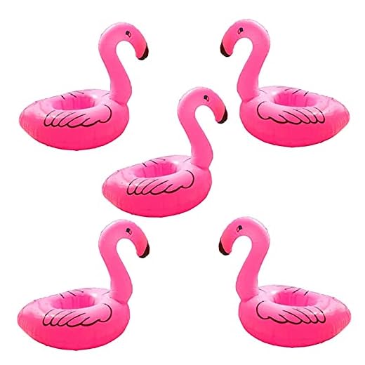 Eogrokerr Portavasos Inflable, Para Playa, Piscina, Fiesta, Natación, Flamenco, Bebidas Para Bañera De Hidromasaje, Ideal Para Niños, Adultos, Familia, Fiesta (5 Piezas)