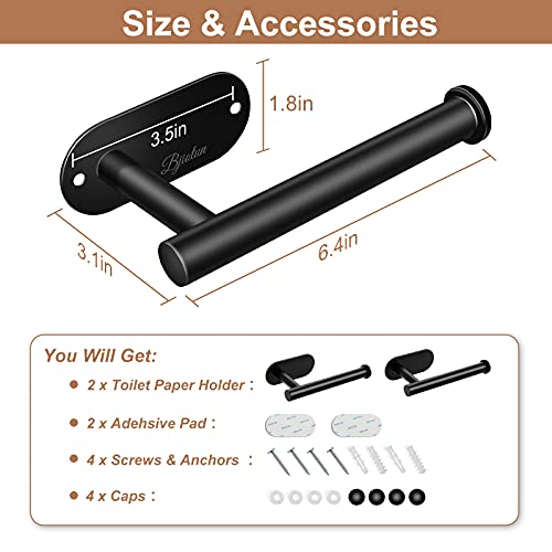 2 Pack Toilet Paper Holder - Bjiotun Black Toilet Paper Holder Wall Mount For Bathroom Storage, Stainless Steel Paper Towel Holder - Strong Adhesion & Screws #TOP4