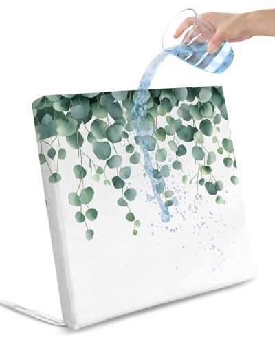 2 Pack Eucalyptus Leaves Waterproof Cushion Covers with Ties, Outdoor Patio Chaise Lounge Chair Seat Cushion Slip Covers Replacement(Only Cover) Spring Botanical Plants Branches Vines 20