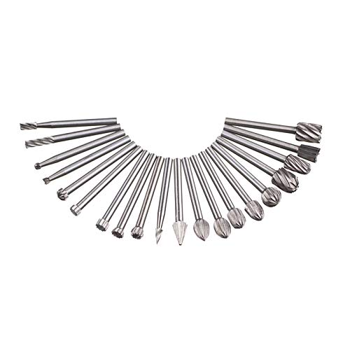 HPMAISON 20tlg. HSS Drehfräser Set für Rotary Tool, 3mm Schaft Holzschnitzerei Bohrer Set für DIY Holzarbeiten, Schnitzen, Gravieren, Bohren