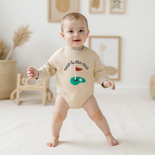 Baby Boy Girl Golf Outfit Long Sleeve New to the Golf Club Bubble Romper Fall Winter Baby Shower Photoshoots Outfit3