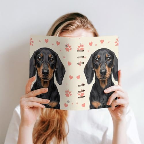 Cuaderno A5 de piel sintética premium y 6 anillas con grabado de perro salchicha 6