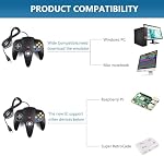 Classic N64 USB Controller, N64 Wired Remote Joystick Emulator Game Controller for Windows XP 7 8 11 & MAC Raspberry Pi 3 Black