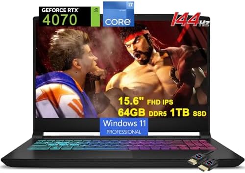 MSI Katana 15 Gaming Laptop | 15.6″ FHD IPS 144Hz | Intel 10-Core i7-12650H Processor | 64GB DDR5 1TB SSD | GeForce RTX 4070 8GB | Graphic Backlit USB-C Nahimic Win11Pro Black + HDMI Cable