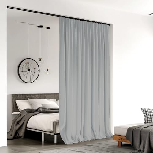 Image of Room Divider Curtains for Ceiling Track Rod, Blackout Ceiling Track Curtains with Hooks Noise Reduction Privacy Curtain for Wall Ceiling Mount Track, 8.3 ft Wide x 8 ft Tall, Grey, 1 Panel