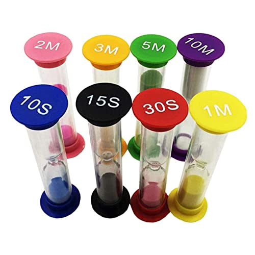 Inzopo 8-Piece Multicolored Sand Timer Set: 10/15/30 Sec & 1/2/3/5/10 Min, Ideal for Games, Classroom, Home, Office