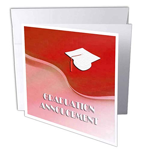 3dRose 8 x 8 x 0.25 Inches Graduation Announcement, White Cap on Red Wave Greeting Cards, Set of 6 (gc_50974_1)