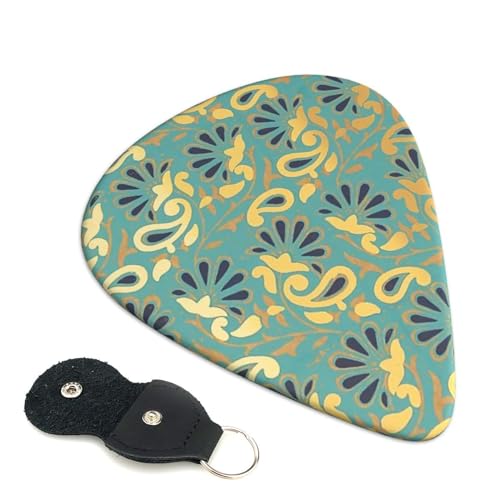 ギターピック 黄金の孔雀の羽の葉 エレキギター ウクレレ ベース用ピック 6枚セット 3種厚み Abs素材 革収納バッグ付き 耐久性 携帯便利 ギター専用 贈り物 厚さ0.71mm