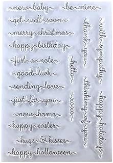 Kwan Crafts Words Happy Birthday get Well Soon Happy Easter Halloween Thank You Happy Holiday Clear Stamps for Card Making Decoration and DIY Scrapbooking