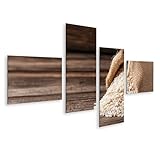 islandburner Prime Bild auf Leinwand Reis aus Jutesack auf Holztisch für Küche Hobbyköche Delikatessengeschäft Bilder Wandbilder Poster