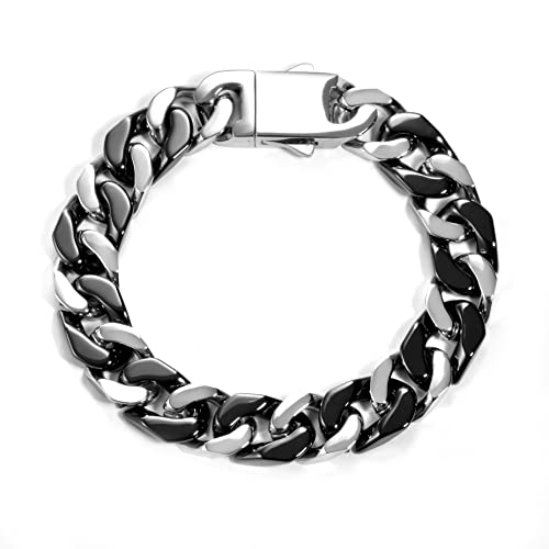 Pulsera Cuban Link para hombre, 12mm cerámica negra miniatura 1
