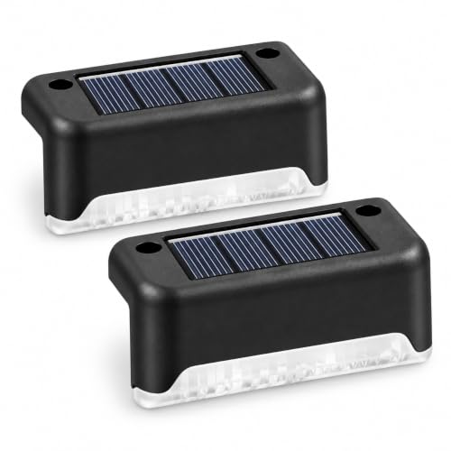 Image of Solar-Powered Deck Lights Outdoor, Waterproof LED Step and Stair Lights with Wide-Angle Illumination, Rechargeable Lighting for Fence, Railing, Patio and Garden