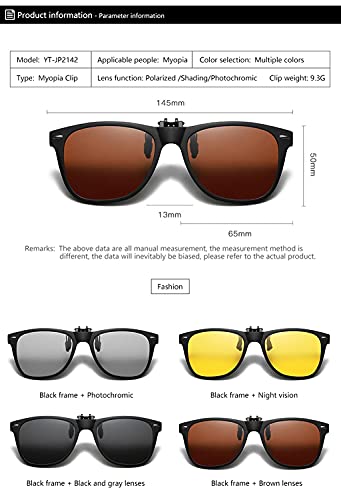 YAMEIZE Vintage Polarized Clip on Sunglasses Flip Up Anti Glare Glasses For Men Women (Black Frame Black Gray) - Image 2