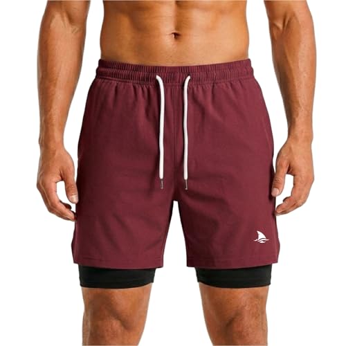 Image of Boldshark Men's 2-in-1 Running Shorts with Inner Compression Layer, Quick-Dry Sports Shorts with Phone Pocket for Gym, Running & Training