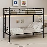 GNIXUU Metal Bunk Bed Twin Over Twin, Modern Bunk Beds with Ladder & Full-Length Guardrail, Heavy Duty Bunkbed Loft Bed for Teens, Adults, Space-Saving, Noise Free for Bedroom, Black