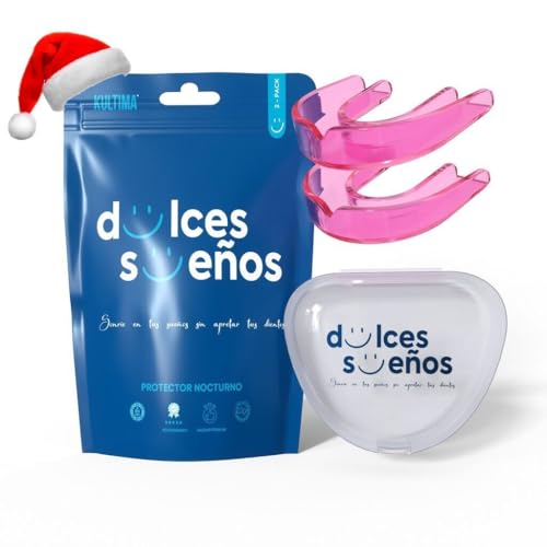 KULTIMA® Férula Descarga Bruxismo Nocturna. 2 Bucales Dentales Moldeables para Dormir +1 Estuche Personalizado. Solución Contra Rechinar Dientes, Trastornos ATM, NO BPA Práctica Deportiva (ROSA, L)
