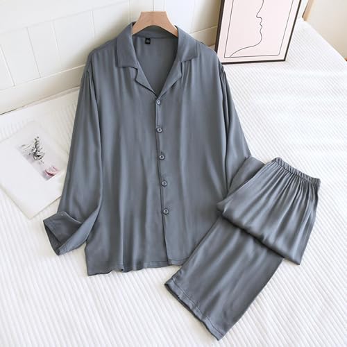 Men Lightweight Solid Color Comforable Pajamas Sets Long Sleeve Sleepwear Button-Down PJs Set Two-Pieces Loungewear2