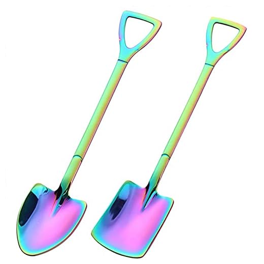 Qagazine 2 st spadformade teskedar rostfritt stål glass spade skedar set för efterrätt frukt choklad tårta bestick