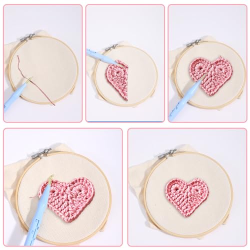 Image of Oruola 2 Pack Adjustable Punch Needle Tool, Needle Punch with Thread Guide, Felt Threading Needles for Embroidery Carpet DIY Handmade Crafts Sewing Applique Decoration,Blue, Pink