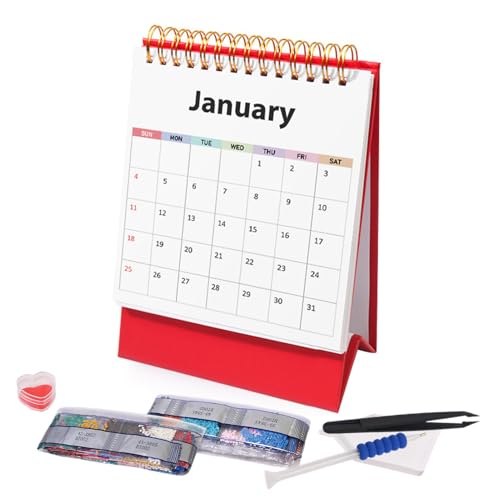 Calendario mensual 2026 de mesa con suministros de manualidades y planificador anual