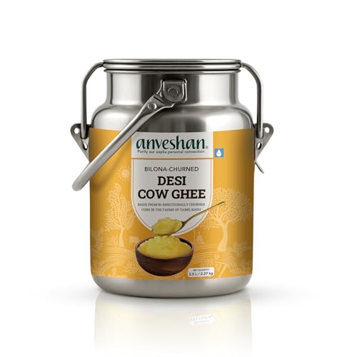 Image of Anveshan A2 Ghee (2.5L Stainless Steel Dolchi) | Traditional Bilona Method | Curd- Churned | Cultured | Pure and Nutural | Lab Tested | Free-grazed, Grass-fed Desi Cows