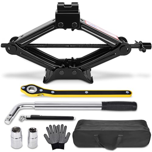 Car Jack Kit Scissor Jack for Car 1.5 Ton (3307 lbs) Scissor Jack Kit Universal Car Emergency Kit with Lug Wrench Tire Changing Kit for Car SUV