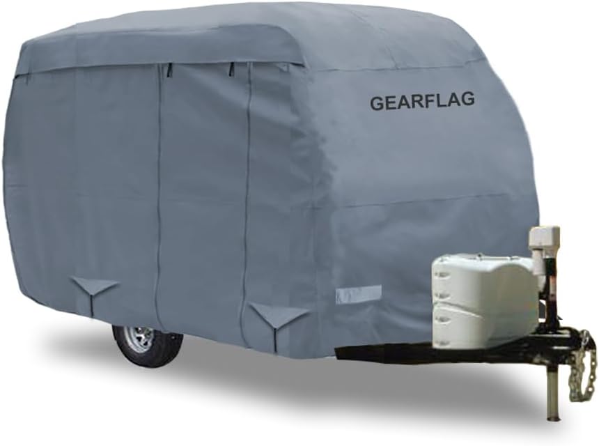GEARFLAG Fiberglass Travel Trailer Camper Cover Fits 8-10ft - Multi-Layers, Scratch-Proof, Zippered Side Panels, Reinforced Windproof Straps, Anti-UV, Water-Resistance Fits 8' -10' Fiberglass Trailer