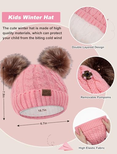 Senker Fashion Kids Winter Beanie Hat Scarf Gloves Set for Girls Boys Knit Warm Pompom Toddler Hats Mittens Neck Warmer2