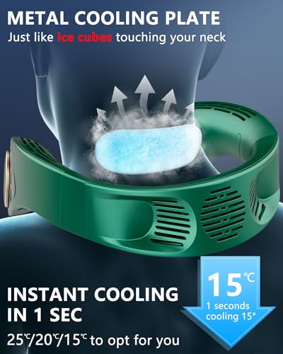 Portable Neck Fan Air Conditioner,Bladeless Personal Fans Around Neck,Battery Operated Head Face Fan Rechargeable with LED,5 Speeds Wearable Fan Neck Cooling Device Quiet Ventilate image 6