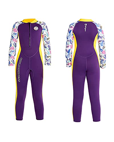 Gogokids Combinaisons Humides pour Filles - Enfants Une Pièce Combinaisons de Plongée 2mm Néoprène Manches Longues Protection Solaire pour Natation Surfing Sports Nautiques