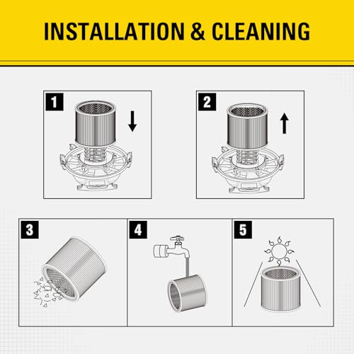 Image of Stanley HEPA Cartridge Filter Fits Most 5-18 Gal Wet /Dry Vacuums 08-2566H | High Efficiency, Washable & Reusable Replacement Filter