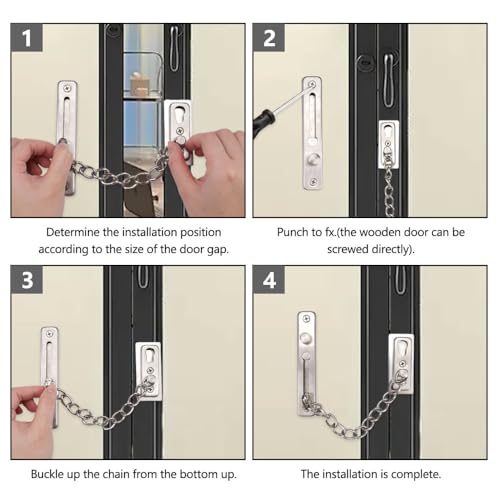 Tür Sicherheitskette Kettenschloss, Edelstahl Türsicherheitskette, Türgriff Diebstahlschutz Kette mit Schrauben, Silbrig Türsicherheitskette für Innentüren, Haus, Hotel, Familie, Miethaus, Fenster