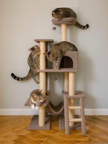 Image of Wudyhub Cat Tree Indoor Climbing Activity Tower with Scratching Posts | Cat-31-Brown | 67x48x63 cm