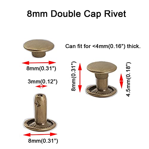 300 Sets Silver Stainless Steel Leather Rivets Double Cap Rivet Tubular Metal Studs Repairs Decoration Craft Accessories for Leather Craft Clothes Shoes Bags Belts (Bronze - Image 2