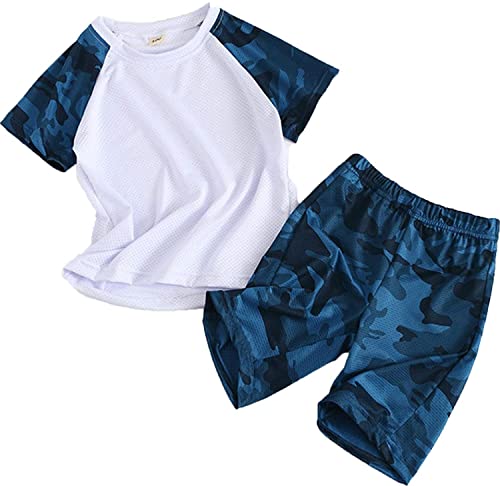 Toddler Boys Summer Clothing Sets 2 Pcs Sports Short Sleeve Camouflage Tops+Shorts Athletic Quick-Dry Navy 2-3 Years
