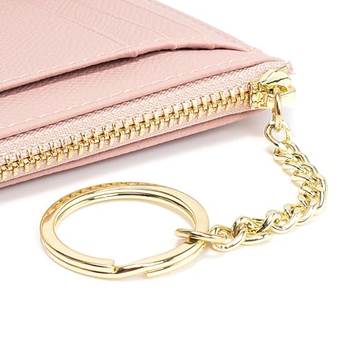 Image of Valentoria Slim RFID Blocking Card Holder Small Pocket Wallet Keychian Zipper Coin Purse Mini Cash & Coin & Cards Case for Women Men, Pink, s, Slim Rfid Blocking Card Holder Small Pocket Wallet
