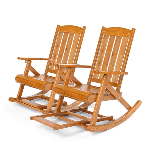 VINGLI Wooden Porch Rocking Chair with Foot Pedal