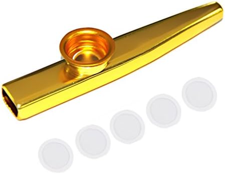 Street27® Aluminium Alloy Metal Kazoos with 5pcs Flute Diaphragm Mouth Kazoos Lightweight Portable for Kids Childrens Beginners Music Lovers Gift - Woodwind Flute Musical Instrument - Golden