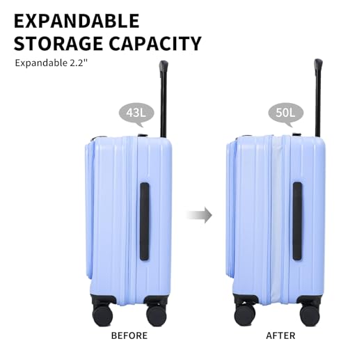 Image of 20 Inch Top Opening Carry On Luggage 22x14x9 Airline Approved Expandable With Spinner Wheels & Cup Holder,PC Hard Shell Lightweight Small Shitcase With Tsa Approved For Travel Women Men,Blue