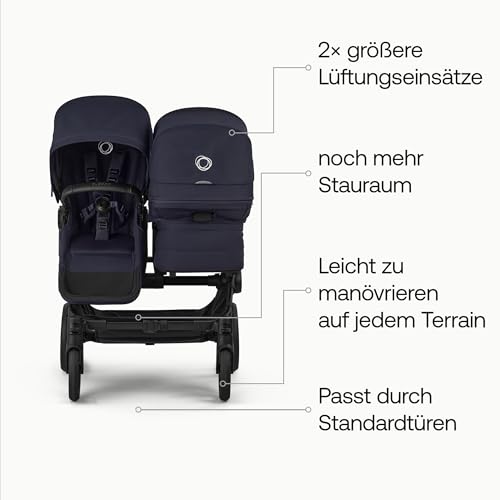 Bugaboo Donkey 6 Double, Geschwisterwagen für Baby & Kleinkind, Doppelkinderwagen mit wendbarem Sitz und Liegewanne, komfortable Einhand-Lenkung, Deep Indigo