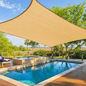 Sun Shade Sail Canopy 5X3m Air Permeable & UV Resistant Awning Square Shelter Umbrella with Stainless Steel Hardware Fixing Kit for Patio Ou r Garden Backyard Yard Desert Sand Colour