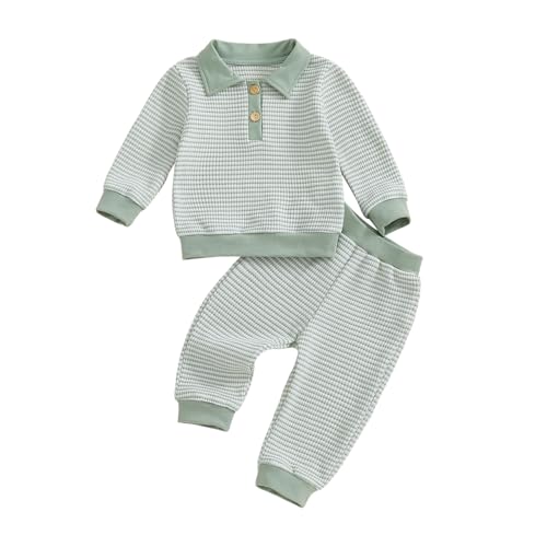 Image of VISGOGO Baby Boy Clothes Toddler Fall Winter Outfit Sweater Toddler Boy Striped Clothes 6 12 18 Months 2 3T 4T Pant Set