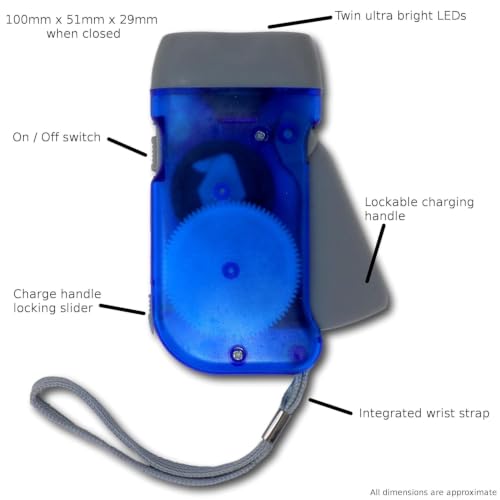 Image of Hand Crank Flashlight with Dual LED, Portable Dynamo Emergency Torch, Book Light for Kids with Wrist Strap for Reading, Camping, Travel, Study & Power Cuts, Blue (Pack of 2)