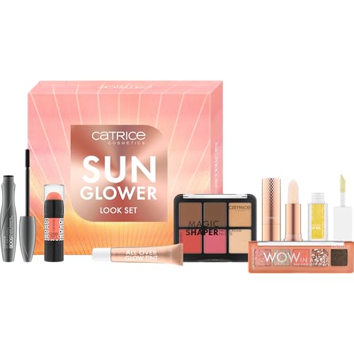 Catrice SUNGLOWER LOOK SET, set de maquillaje de 7 piezas para un brillo veraniego, para rostro, ojos y labios, con glow tint y stick facial