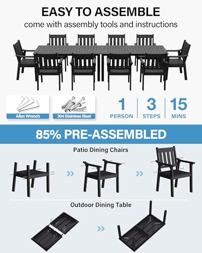 Image of YEFU Outdoor Patio Dining Sets: Outdoor Furniture 12 Piece Dining Table Set for 10 with Umbrella Hole & Aluminum Frame - All Weather Patio 2 Table and 10 Chairs for Outside Backyard /Porch /Deck Black